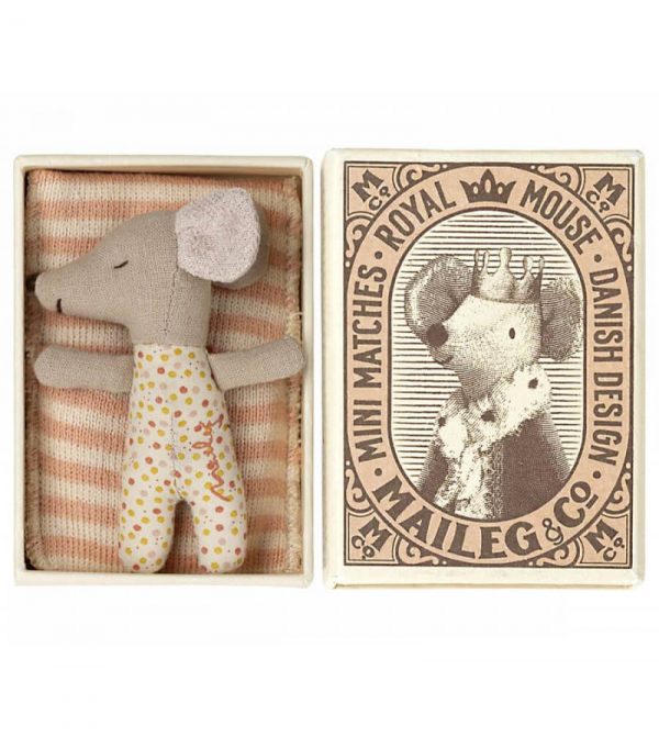 BABY  MOUSE SLEEPY/ WAKEY IN MATCHBOX - GIRL (7cm) MAILEG