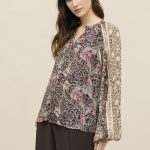 AURIGA BLUSA ESTAMPADA COMBINADA Y MANGA CON VOLANTE NEGRO