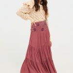 SADALUS FALDA LARGA DE GASA CON BORDADOS DE ABALORIOS BURDEOS