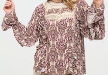 VELA BURGUNDY PRINTED BLOUSE WITH EMBROIDERED COLLAR