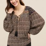 ZINZA BLOUSE WITH FLORAL PRINT AND EMBROIDERY BLACK