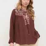 LYRATA BLUSA DE BAMBULA CON BORDADO DE ABALORIOS BURDEOS