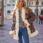 REAL SHEARLING HAND EMBROIDERED COAT TAUPE