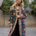 SHIVA HAND EMBROIDERED FLORAL MAXI COAT BRIGHT BLOSSOM