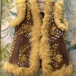 AFGHAN LAMB SHEARLING EMBROIDERED GIRL WAISTCOAT GOLD FLOWER