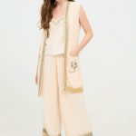 DOREMI MIDICON VEST WITH EMBROIDERED POCKETS AND FRINGES PINK