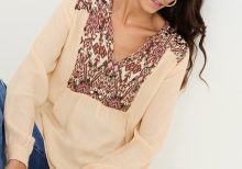 VITS PLAIN BLOUSE WITH PRINTED AND EMBROIDERED YOKE IVORY