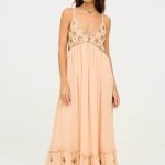 JILA VESTIDO LARGO DE TIRANTES CON BORDADO DORADO PINK