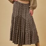 BAHARI MAXI JACQUARD SKIRT WITH ETHNIC PATTERN AND CHOCOLATE EMBROIDERY