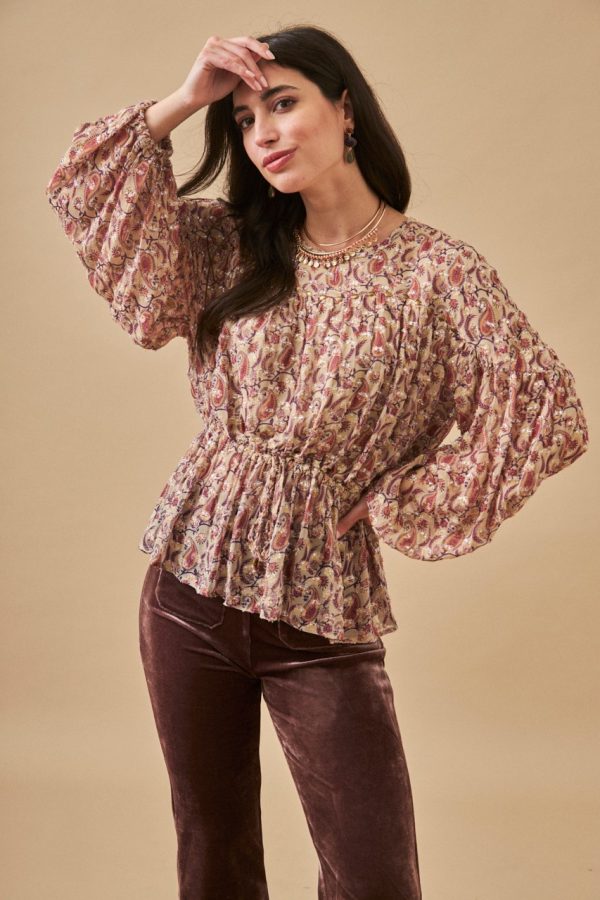 NAHLA BLUSA MANGA LARGA CON ESTAMPADO FLORAL BEIGE