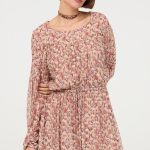 NEREA BEIGE FLORAL PRINT MINI DRESS WITH LONG SLEEVES
