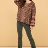 SILENE LONG SLEEVE BLOUSE WITH FLORAL PRINT AND CHOCOLATE DOILIES - Image 4