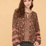 SILENE BLUSA MANGA LARGA CON ESTAMPADO FLORAL Y BLONDAS CHOCOLATE