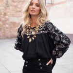 INDIRA BLUSA LISA MANGA LARGA COMBINADA CON TEJIDO DE LÚREX BLACK