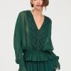 AZOR LONG SLEEVE PLAIN BLOUSE COMBINED GREEN WITH LUREX FABRIC - Image 2