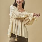 AMANP BLUSA LISA MANGA LARGA COMBINADA ECRU