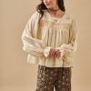 FRIVE LONG SLEEVE PLAIN BLOUSE WITH EMBROIDERY ON ECRU NECKLINE - Image 4