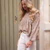 KALANI BEIGE FLORAL LUREX BLOUSE WITH RUFFLES - Image 4