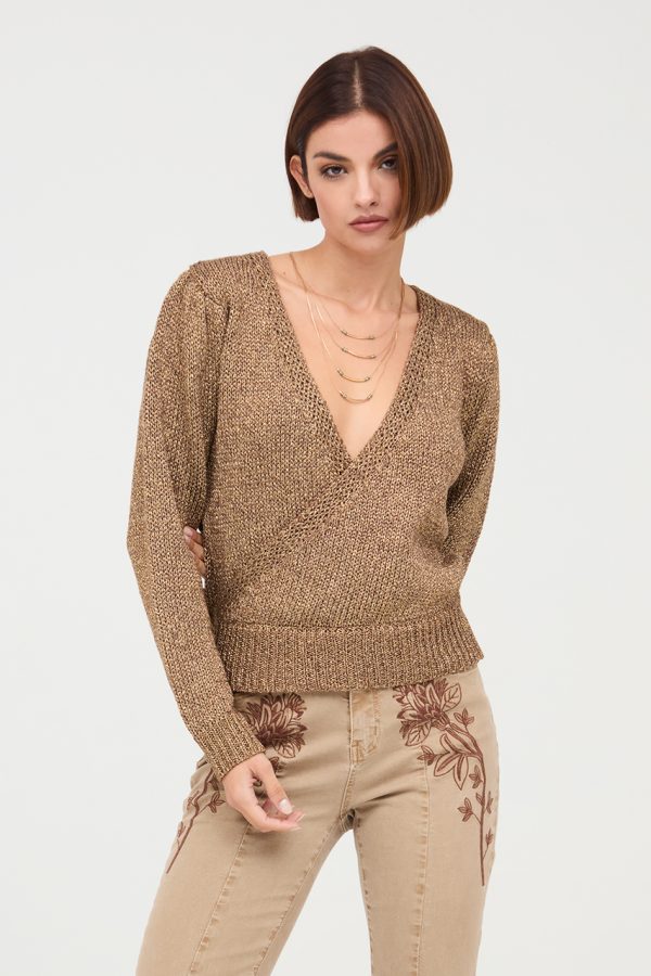 LUANA BROWN LUREX CROSS OVER SWEATER