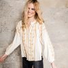 MADDI BLOUSE WHITE WITH BEIGE EMBROIDERY - Image 6