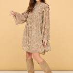 ABISAI MINI DRESS WITH BEIGE FLORAL PRINT