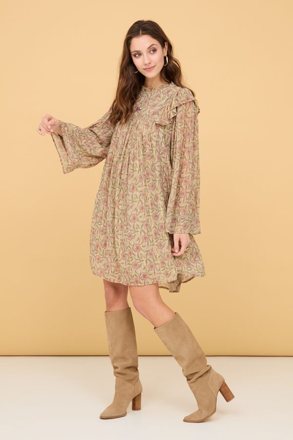 ABISAI MINI DRESS WITH BEIGE FLORAL PRINT