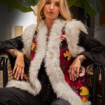 ARI HAND EMBROIDERED VEST IN NATURAL FUR