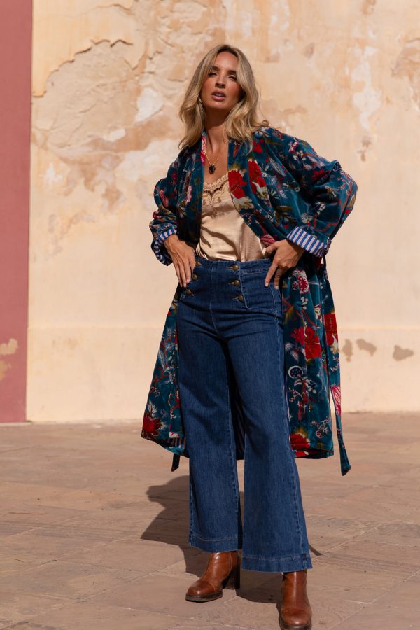 THE VELVET UNDERGROUND  MAXI KIMONO GARDEN  INDIGO