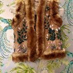 AFGHAN LAMB SHEARLING EMBROIDERED GIRL WAISTCOAT TAUPE FLOWER