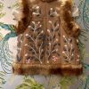 AFGHAN LAMB SHEARLING EMBROIDERED GIRL WAISTCOAT TAUPE FLOWER - Image 2