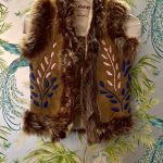 AFGHAN LAMB SHEARLING EMBROIDERED GIRL WAISTCOAT CAMEL FLOWER