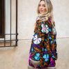 SUZANI  FLORAL JACKET COAT FUR BLACK BLUE FLOWER - Imagen 2