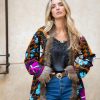 SUZANI  FLORAL JACKET COAT FUR BLACK BLUE FLOWER - Imagen 4