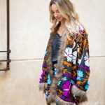 SUZANI  FLORAL JACKET COAT FUR BLACK BLUE FLOWER