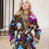 SUZANI  FLORAL JACKET COAT FUR BLACK BLUE FLOWER - Imagen 3