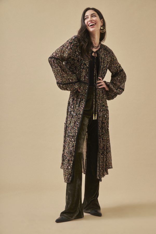 BULGA MAXI KIMONO FLOWER BLACK