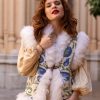 ANAIS ECRU BLUE I BOHEMIAN VEST IN HAND EMBROIDERED VINTAGE SILK FABRIC WITH LINING AND FUR COLLAR BLUE M/L - Image 4