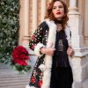 BOHEMIAN HAND EMBROIDERED SHEARLING COAT WITH LAMB FUR COLLAR BROWN XS/S - Image 2