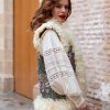 BOHEMIAN DOUBLE-SIDED LEATHER VEST HAND EMBROIDERED TAUPE S-M - Image 3