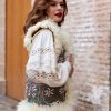 BOHEMIAN DOUBLE-SIDED LEATHER VEST HAND EMBROIDERED TAUPE S-M - Image 4