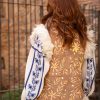 BOHEMIAN DOUBLE-SIDED LEATHER VEST HAND EMBROIDERED CAMEL S-M - Image 3