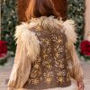 HAND EMBROIDERED DOUBLE-SIDED LEATHER VEST CAMEL L - Image 2