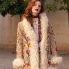 BOHEMIAN HAND EMBROIDERED SHEARLING COAT WITH LAMB FUR COLLAR BROWN M/L - Image 2