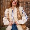 BOHEMIAN DOUBLE-SIDED LEATHER VEST HAND EMBROIDERED CAMEL S-M - Image 7