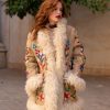 BOHEMIAN HAND EMBROIDERED SHEARLING COAT WITH LAMB FUR COLLAR BROWN M/L - Image 4