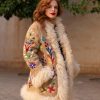 BOHEMIAN HAND EMBROIDERED SHEARLING COAT WITH LAMB FUR COLLAR BROWN M/L - Image 3