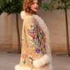 BOHEMIAN HAND EMBROIDERED SHEARLING COAT WITH LAMB FUR COLLAR BROWN M/L - Image 6