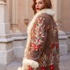 BOHEMIAN HAND EMBROIDERED SHEARLING COAT WITH LAMB FUR COLLAR DARK CAMEL M/L - Image 2