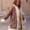 BOHEMIAN HAND EMBROIDERED SHEARLING COAT WITH LAMB FUR COLLAR DARK CAMEL M/L - Image 6