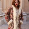 BOHEMIAN HAND EMBROIDERED SHEARLING COAT WITH LAMB FUR COLLAR DARK CAMEL M/L - Image 7